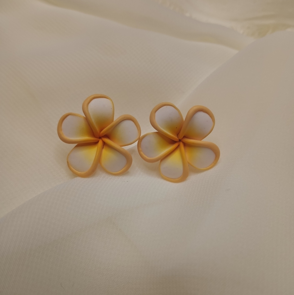 Hawaiian plumeria flower clay earrings studs